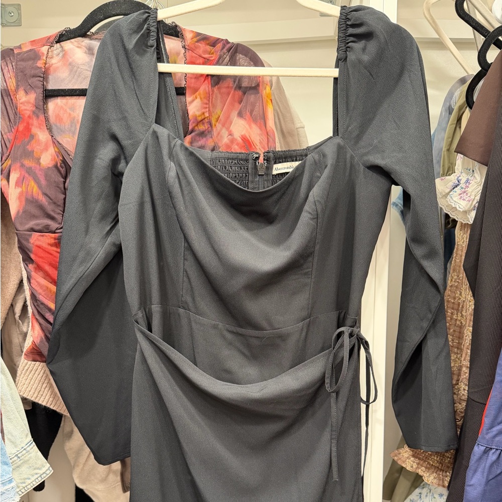 Abercrombie & Fitch Black Long-Sleeve Wrap Dress